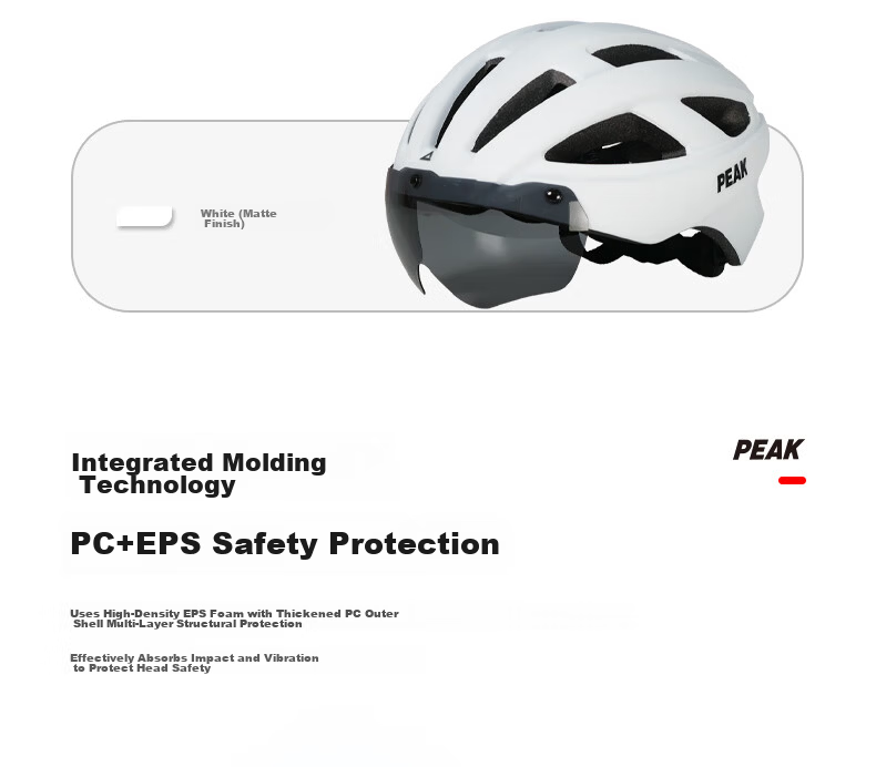 Peak Integrated Cycling Helmet with Goggles Unisex Mountain Road Bike Matte Black 4
