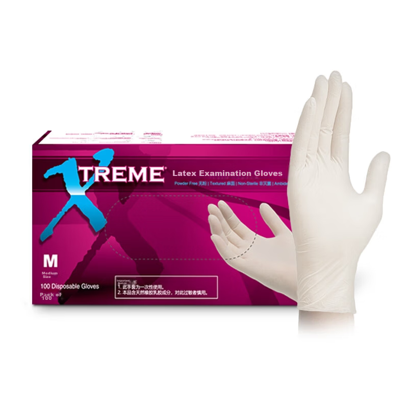 AMMEX Disposable Premium Latex Gloves (Natural White) Powder-Free Medium (CE Certified) 100 pcs/Box XLFRT44100
