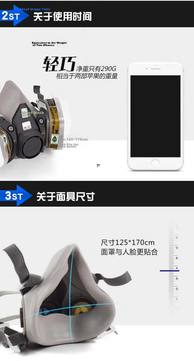 3M 6200 Gas Mask Respirator Paint Welding Protection Activated Carbon Dust Chemical Pesticide Mask 620E Set 10