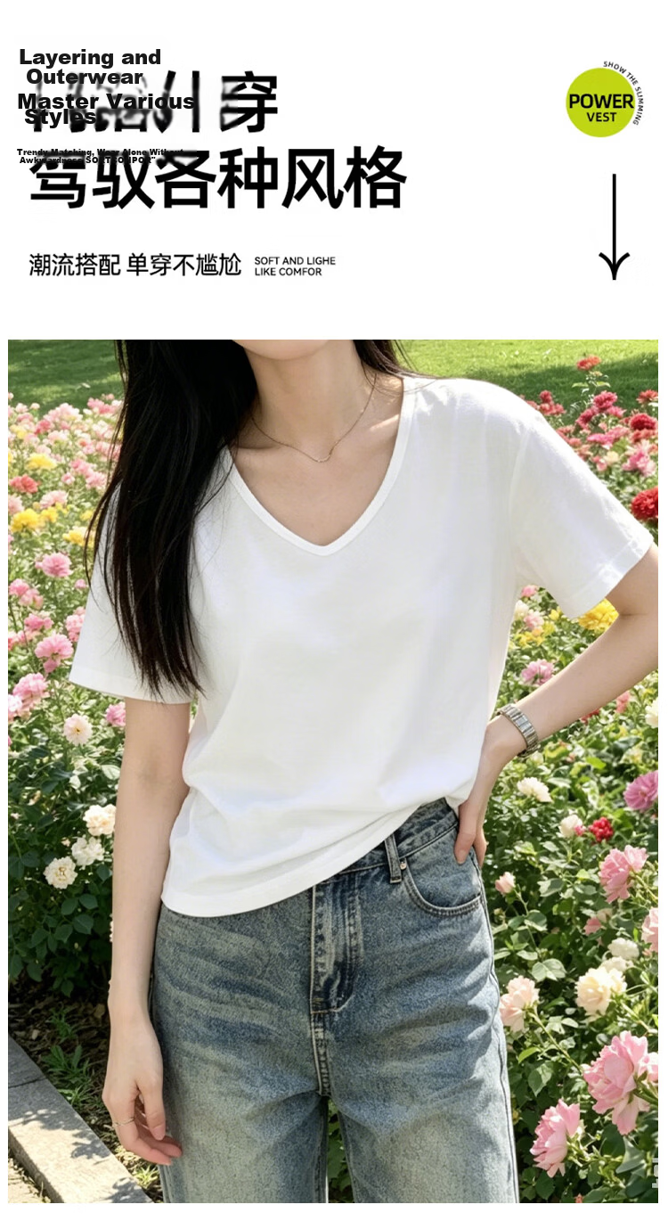 Miiow Women's Short Sleeve T-Shirt New Summer American Style Casual Loose Slim Tencel Lyocell V-Neck Top 1