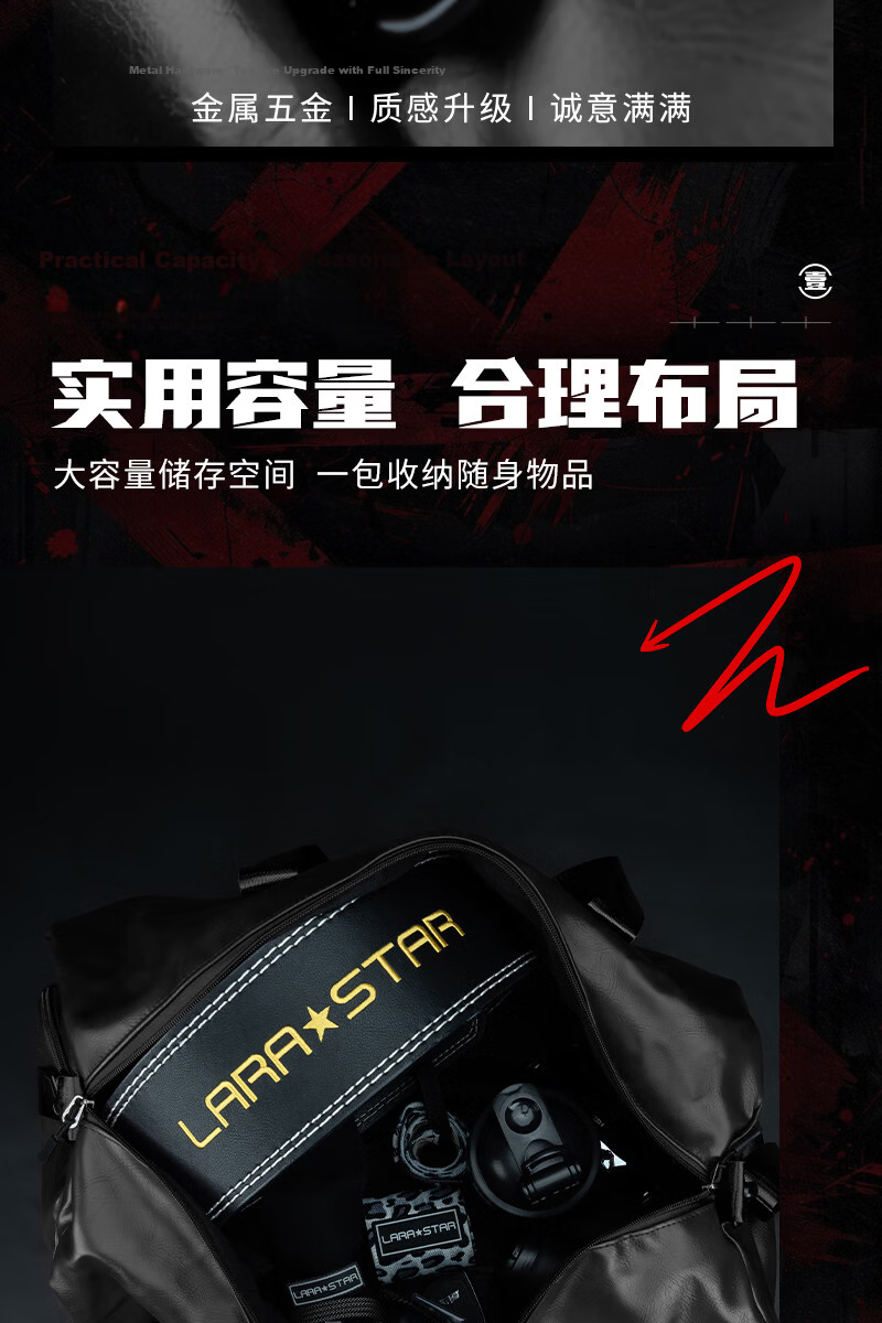 Laura Star Fitness Bag Sports Training Bag Men Large Capacity Travel Business Handheld Shoulder Crossbody Warrior Black 30L 3