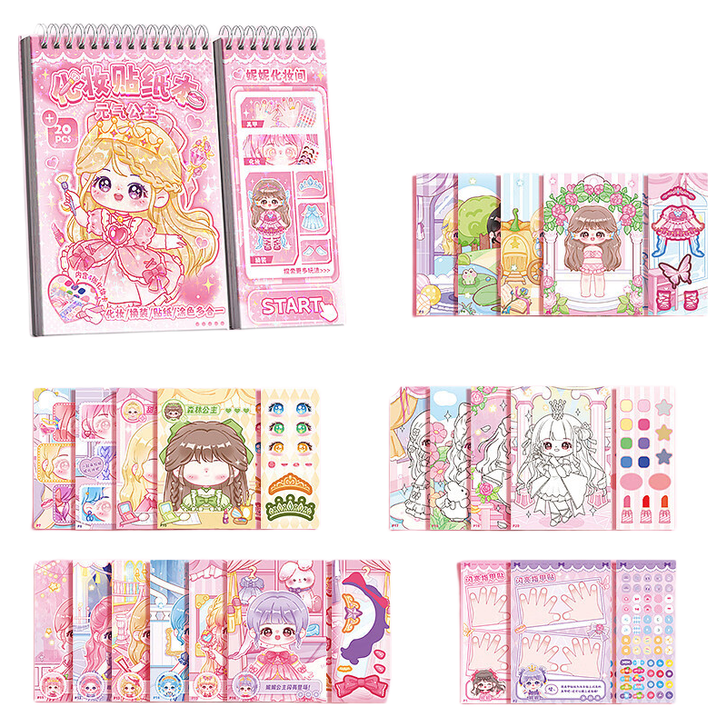 Licheers Princess Dress-Up Makeup Sticker Book Nail Art Beauty Stickers Journal Supplies Girls Kids Educational Toy