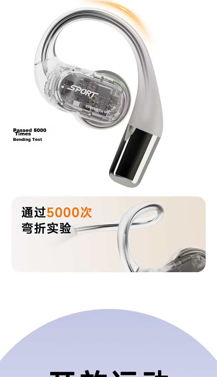 Ruoshui Shisha SportFeel Bluetooth Earbuds Open-Ear True Wireless Bone Conduction Sports Running Headset Noise Cancelling Long Battery Life Mist Gray 12