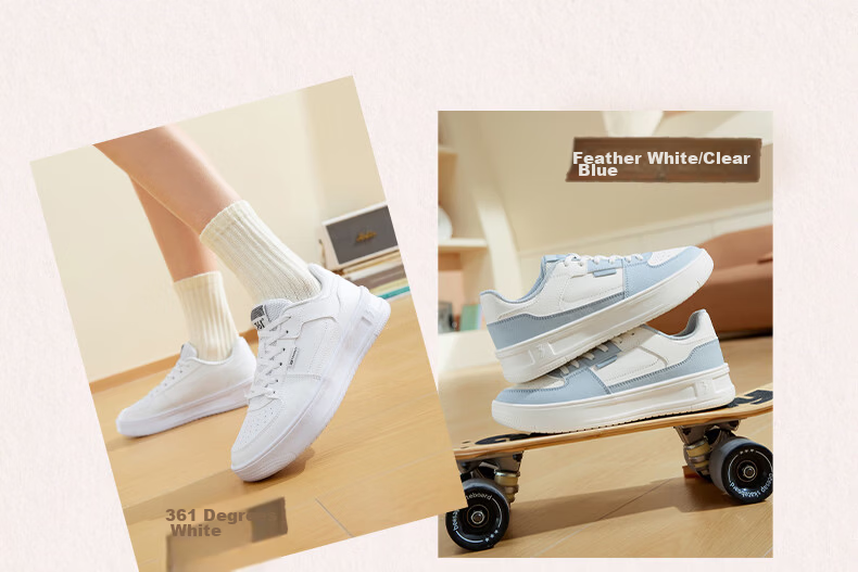 361° Qinghe 2 New Trendy Platform Leather Casual Sneakers Women's White Shoes 682636618-1 3