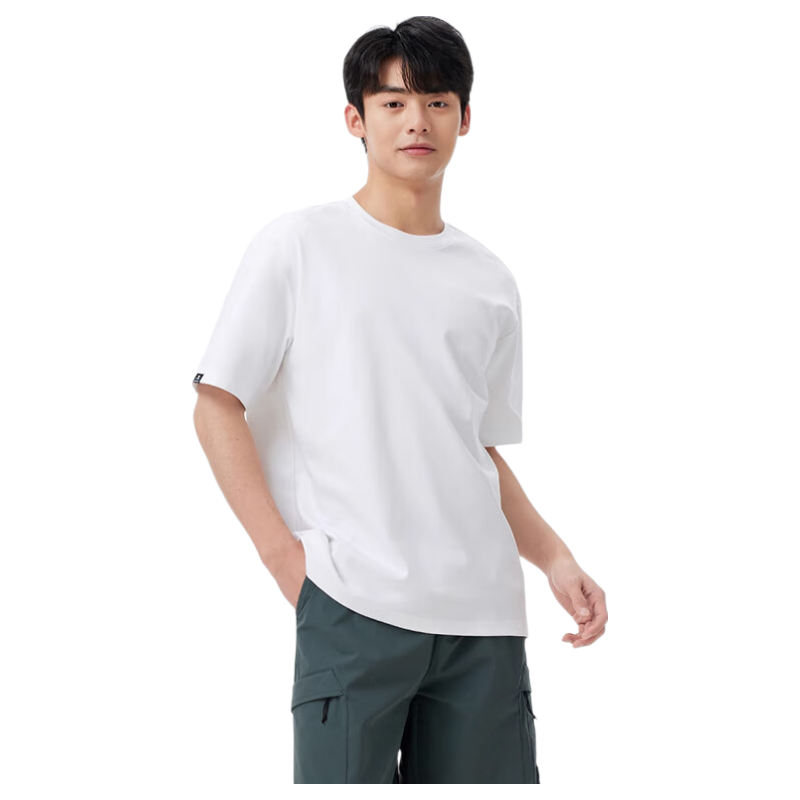 CAMEL Men's Round Neck T-Shirt, Loose-Fitting Solid Color Cotton Breathable Cool-Feeling Sports Short Sleeve Half Sleeve A25BAVV028