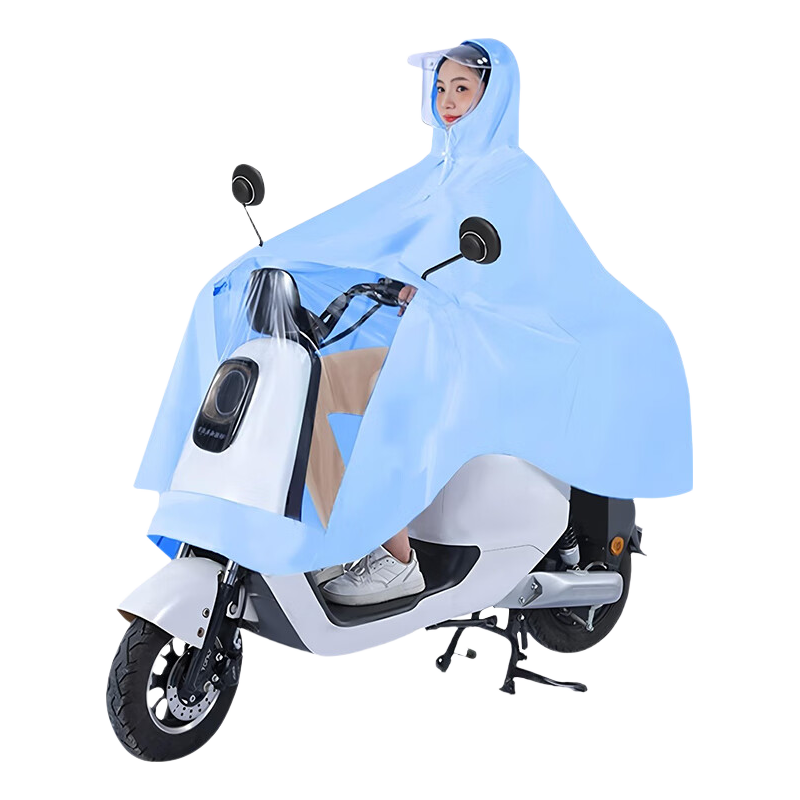 Lelandi Electric Bicycle Raincoat, One-Piece Thickened Extended Heavy Rain Protection Cycling Poncho with Double Brim, Blue L1185