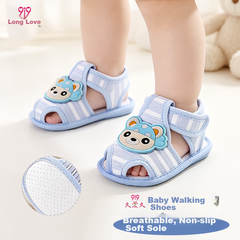 9i9 Baby Toddler Walking Shoes Summer Soft Sole Non-Slip Closed-Toe Sandals 0-1 Year Old Infant Pre-Walking Shoes Indoor Cartoon Bear Blue Size 12