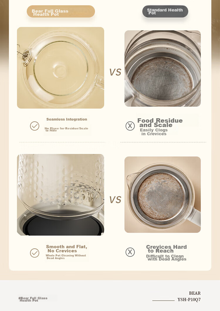 Bear Full Glass Health Pot Thermostatic Kettle YSH-P10Q7 Multifunctional Office Tea Kettle Flower Tea Pot Health Cup 24h Insulation 1L 12