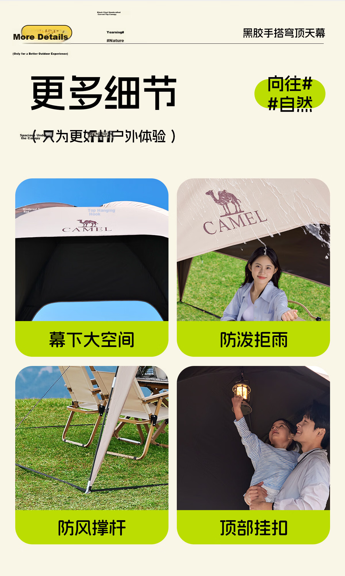 CAMEL Dome Canopy Tent Outdoor Camping Integrated Sunshade Black Coated Easy Quick-Open Umbrella 136BJ54002 32