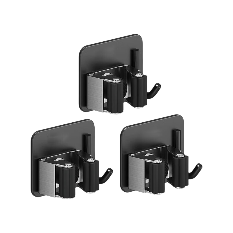 Yagao No-Drill Mop Holder, 3 Sets, Wall-Mounted Mop Rack, Bathroom Mop Storage Rack with Hooks And Fixing Mechanism