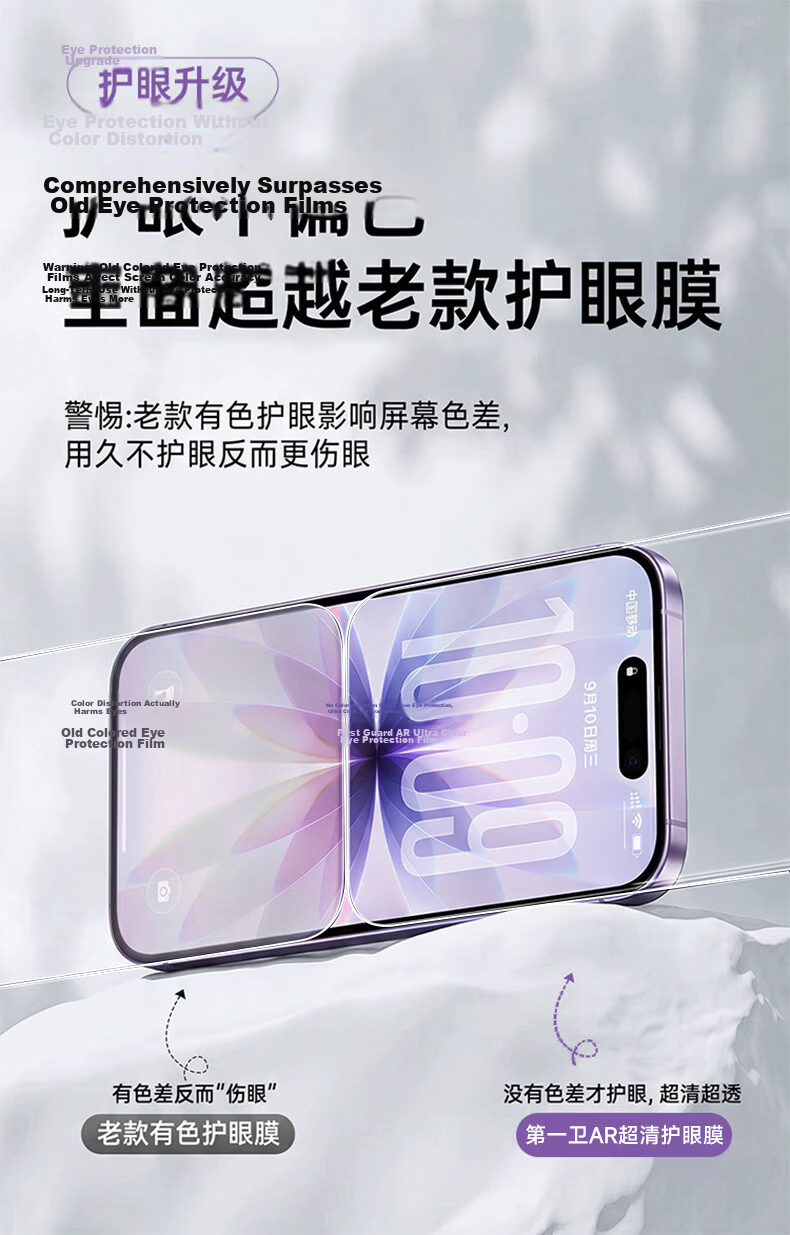 First Guard True AR Ultra-Clear Eye Protection Tempered Glass Screen Protector for iPhone 15/16, Anti-Dust, Drop-Resistant, Anti-Fingerprint, Ultra-Thin Full Coverage 9