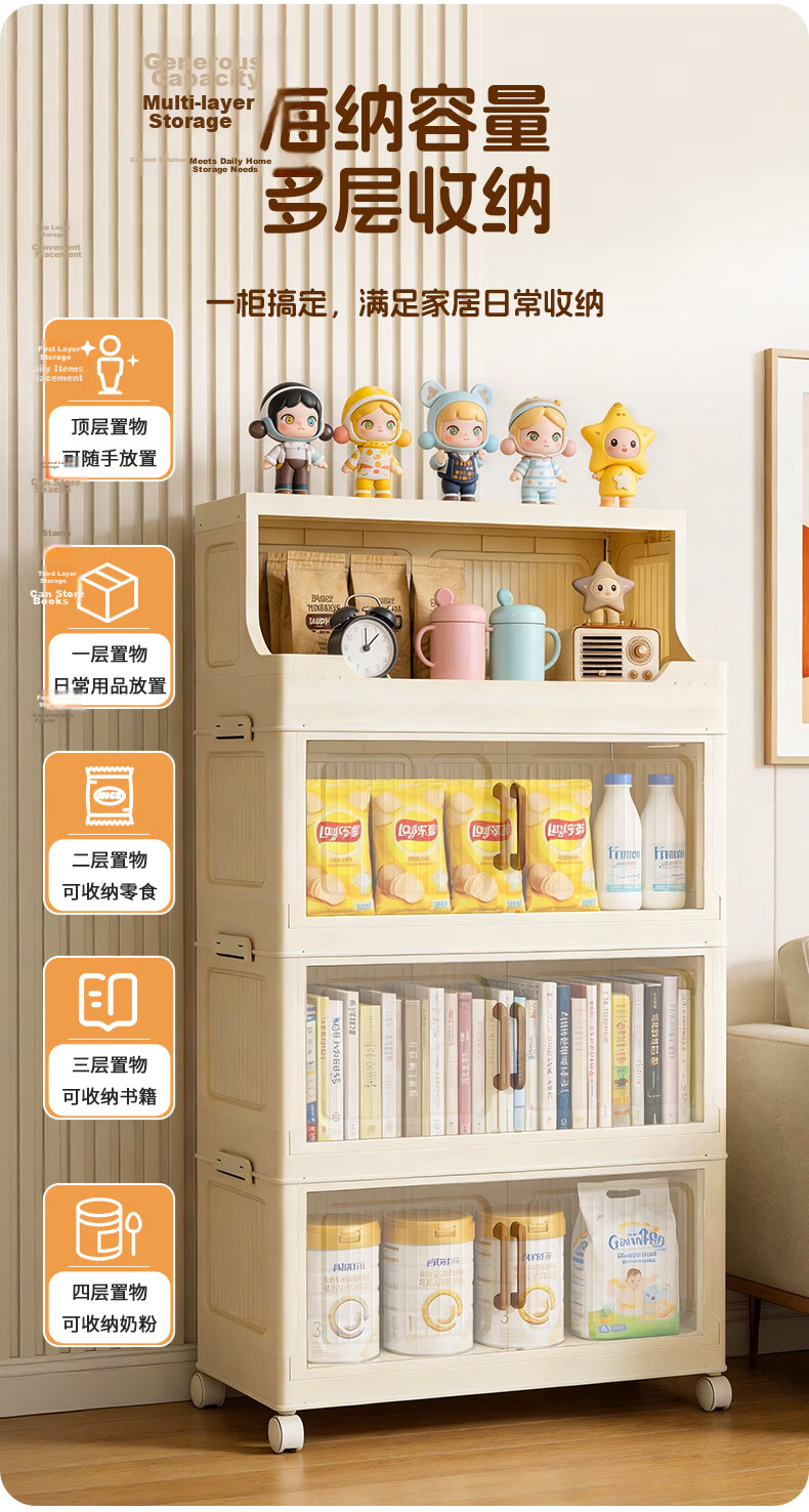 STARYEKA Foldable Multi-Layer Storage Cabinet Kitchen Storage Organizer No Assembly Living Room Snack Toy Storage Cabinet 6