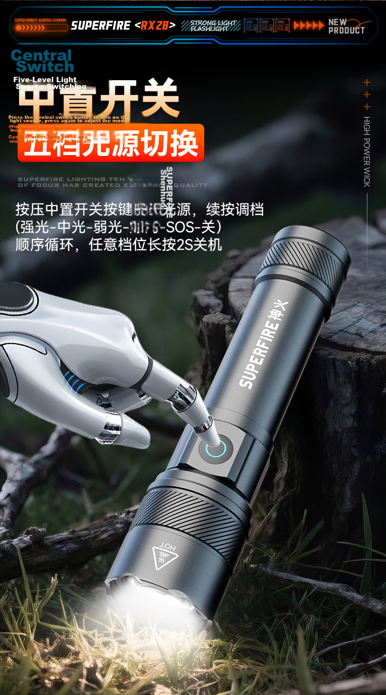 SupFire RX28 Zoomable Flashlight High Brightness Long Battery Life Portable Military Outdoor Emergency Light 8