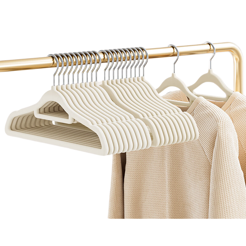 JEKO&JEKO Velvet Hangers, Seamless Clothes Hangers, Garment Rack, Coat Hanger, Wardrobe Hangers, Beige, 20 Pieces