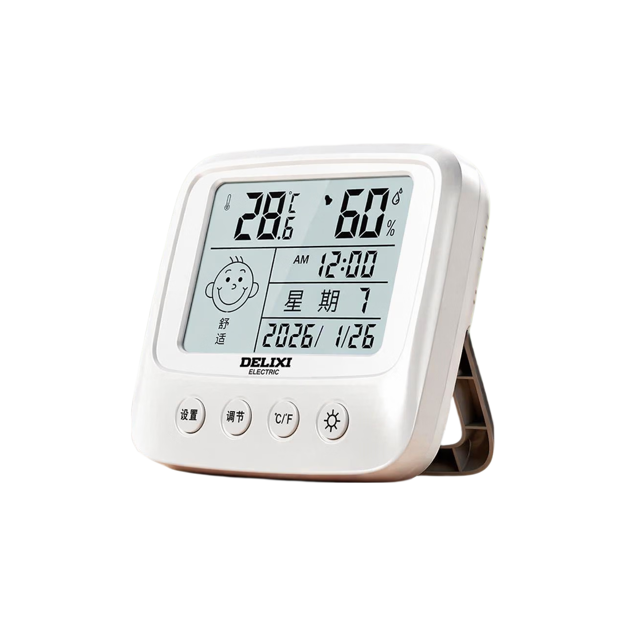 DELIXI ELECTRIC Home Indoor Thermometer with Smiley Face, Baby Room Alarm Clock Timer Electronic Digital Display Thermometer Hygrometer Temperature Gauge