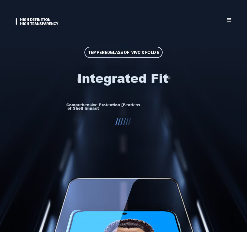 BLUEO VIVO X Fold6 Screen Protector Tempered Glass HD Smooth Anti-Drop Anti-Fingerprint Sensitive Touch Film 7