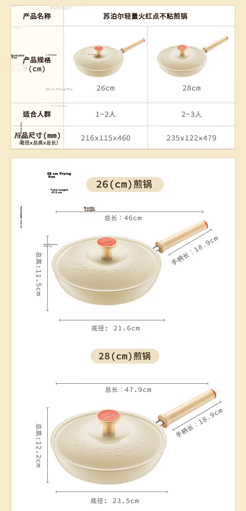 SUPOR Lightweight Red Dot Non-Stick Frying Pan Multi-Functional Flat Bottom Skillet Dishwasher Safe Induction Compatible 28cm 14