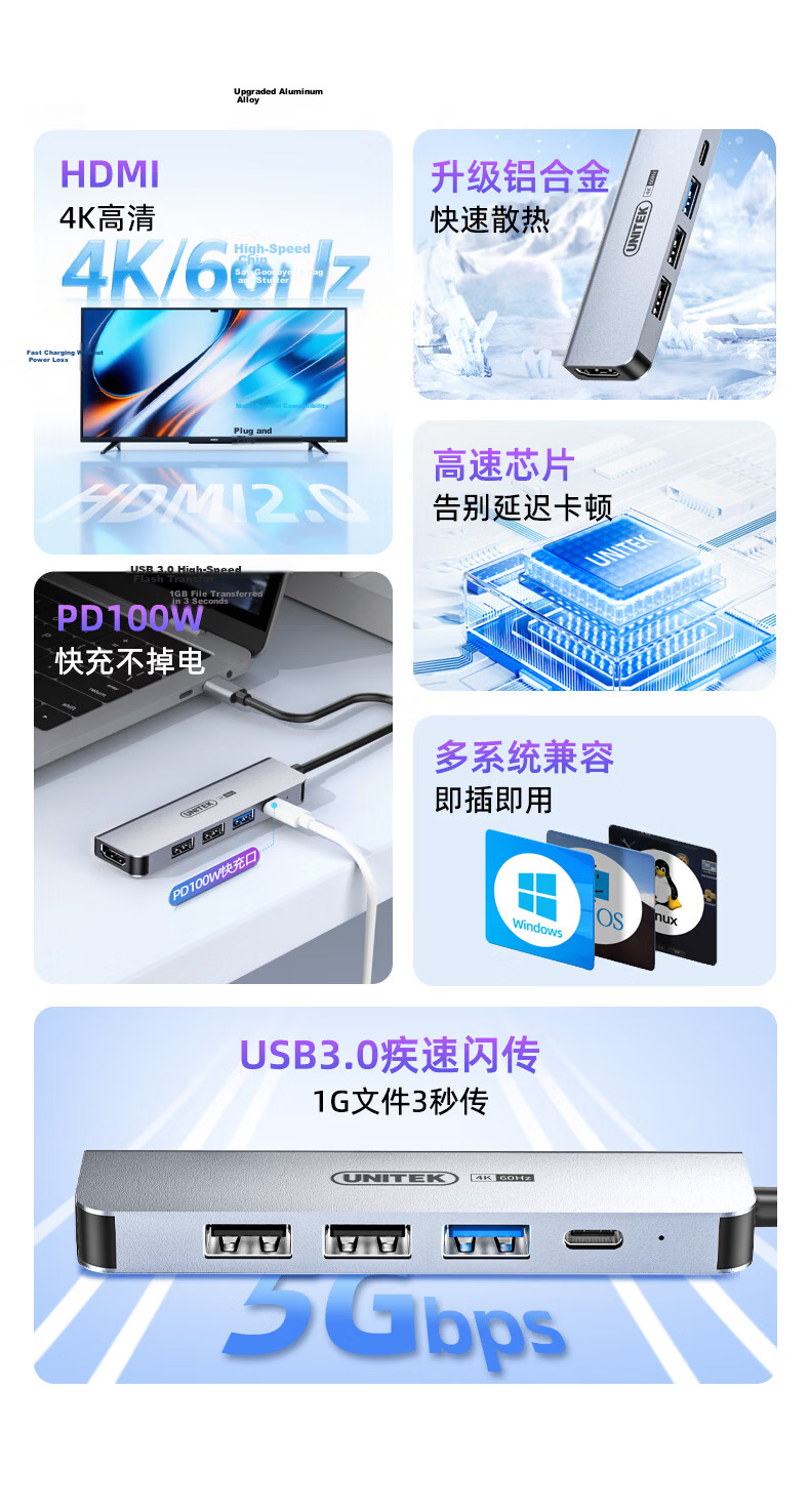 Superior Type-C Docking Station 4K/60Hz HDMI Hub Compatible with Huawei, Apple MacBook, Neo Multi-in-One USB Adapter 2