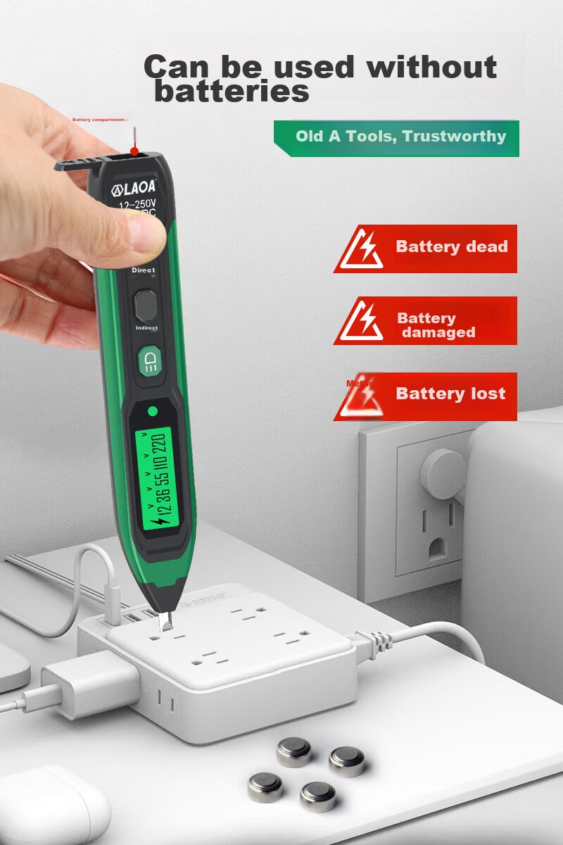 LAOA LA514101 Non-Contact Voltage Tester Pen Inductive Electric Test Pen for Live and Neutral Wire Breakpoint Detection 12