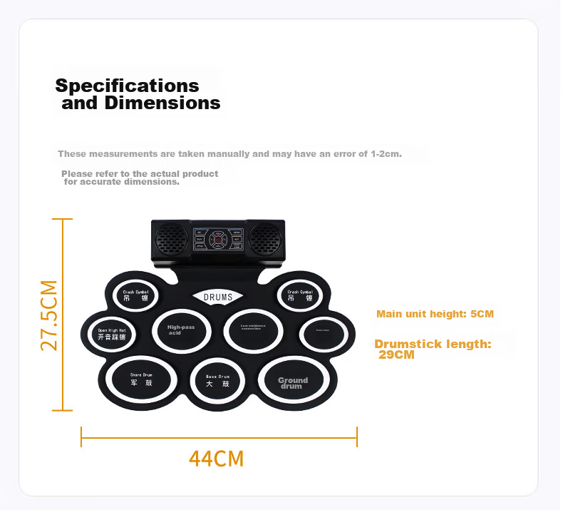 Asas Hand-Rolled Electronic Drum Set Portable Electronic Drum Kit for Adults and Children Beginners 12