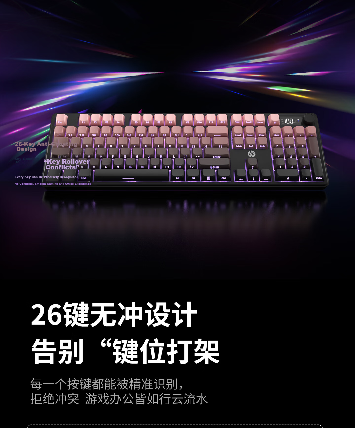 HP K160 Wireless Keyboard Wired Bluetooth Tri-mode Silent Mechanical Feel with Screen Multifunctional Knob Office Gaming E-sports Desktop Laptop Peach Pink 7
