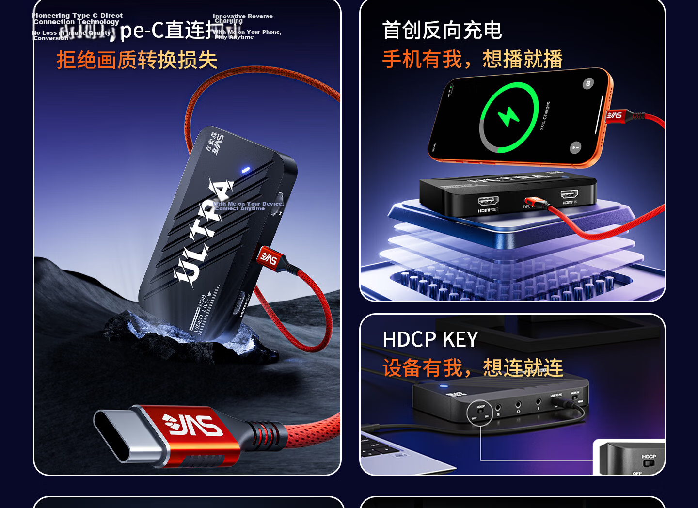 Giosen 940F1 Ultra Live Streaming Capture Card True 4K RGB for Gaming PS5 Canon Sony Camera Mobile Tablet Switch Apple Android Universal Frame-Lock Free 7