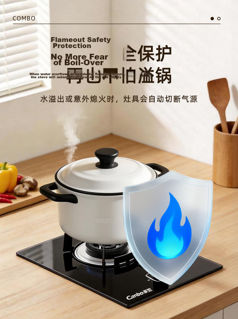Canbo Gas Stove Single Burner Built-in 5KW High Power Household First-Level Energy Efficiency Tempered Glass Panel Rental Kitchen LPG Gas Burner Single Eye Stove QI30H 13
