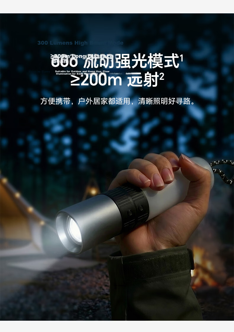 Honor Choice Portable Flashlight Camping Lantern Adjustable Focus Long Battery Life Hiking Adventure Outdoor Work Home Emergency Light 3