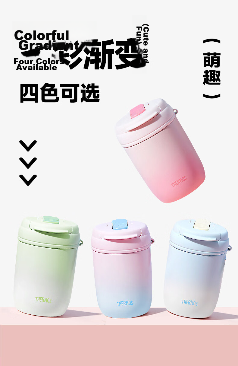 THERMOS Insulated 380ml Dual-Use Straw Coffee Mug for Men and Women, Simple Student Cold Water Bottle TCMX-RP 2