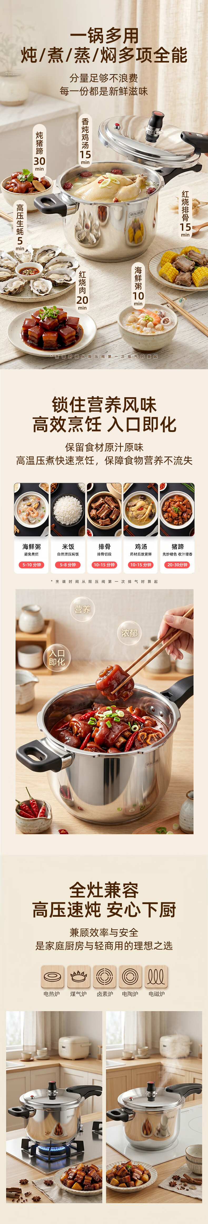 JD Jingzao Pressure Cooker 6L Stainless Steel 304 Multi-Safety Explosion-Proof Red Dot Lock Compatible with Gas Stove 22cm 14