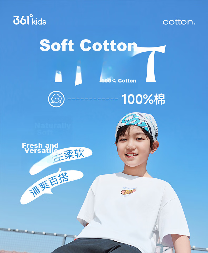 361° Kids Short Sleeve 2026 Summer Boys and Girls Breathable Pure Cotton Skin-Friendly T-Shirt Blue 160 1