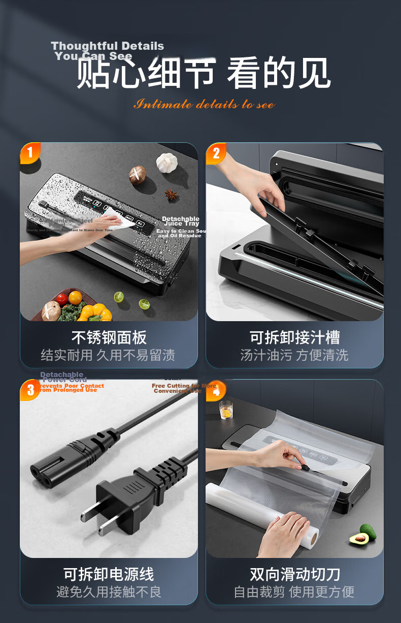 Jiabangshu Fully Automatic Dual Pump Vacuum Sealer High Suction Vacuum Compressor Commercial Household Wet and Dry Use Packaging Cutter Meat Packing Preservation Sealing Machine 8