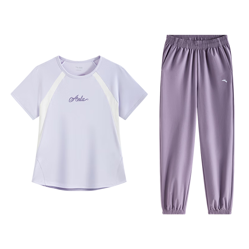 Anta Kids Girls Sports Set 2026 Summer Skin-friendly Breathable Quick-dry Short Sleeve and Long Pants A62627703