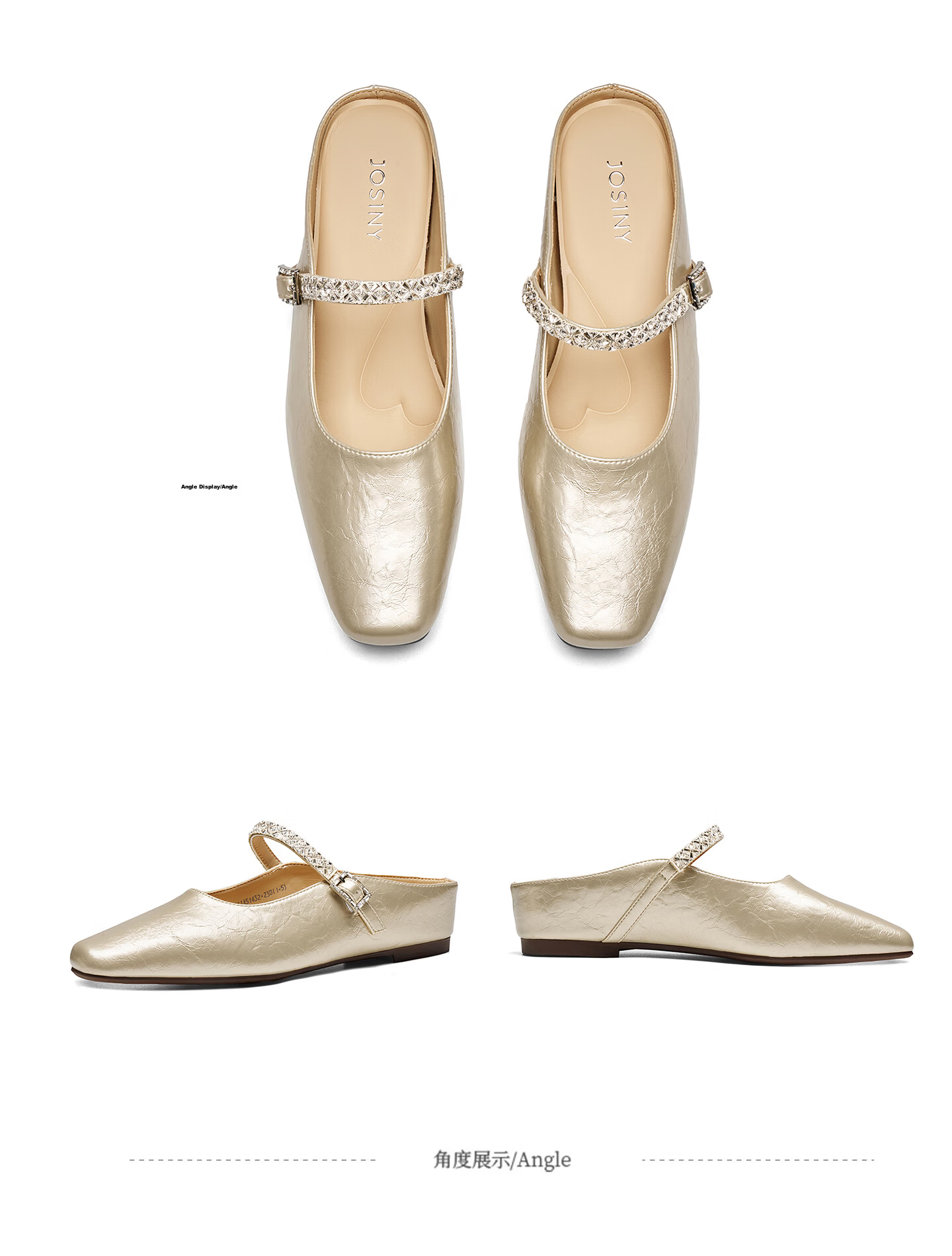 Josiny Mary Jane Shoes for Women 2026 Spring New French Style Backless High Heels with Skirt Champagne Gold Size 34 21
