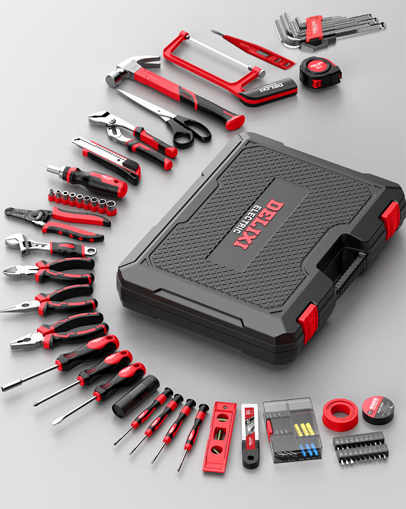 DELIXI Household Toolbox Set Electrician Carpenter Telecom Maintenance Hardware Manual Tools 50-Piece Set 11