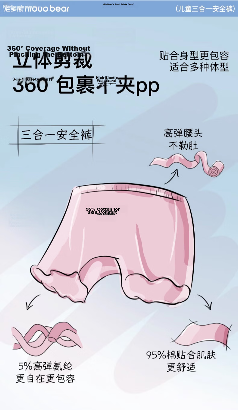 Niduoxiong Girls' Safety Shorts, Anti-Exposure Underwear, Baby Boyshorts, Children's Boxer Briefs, Pink + Skin Color, XL 2