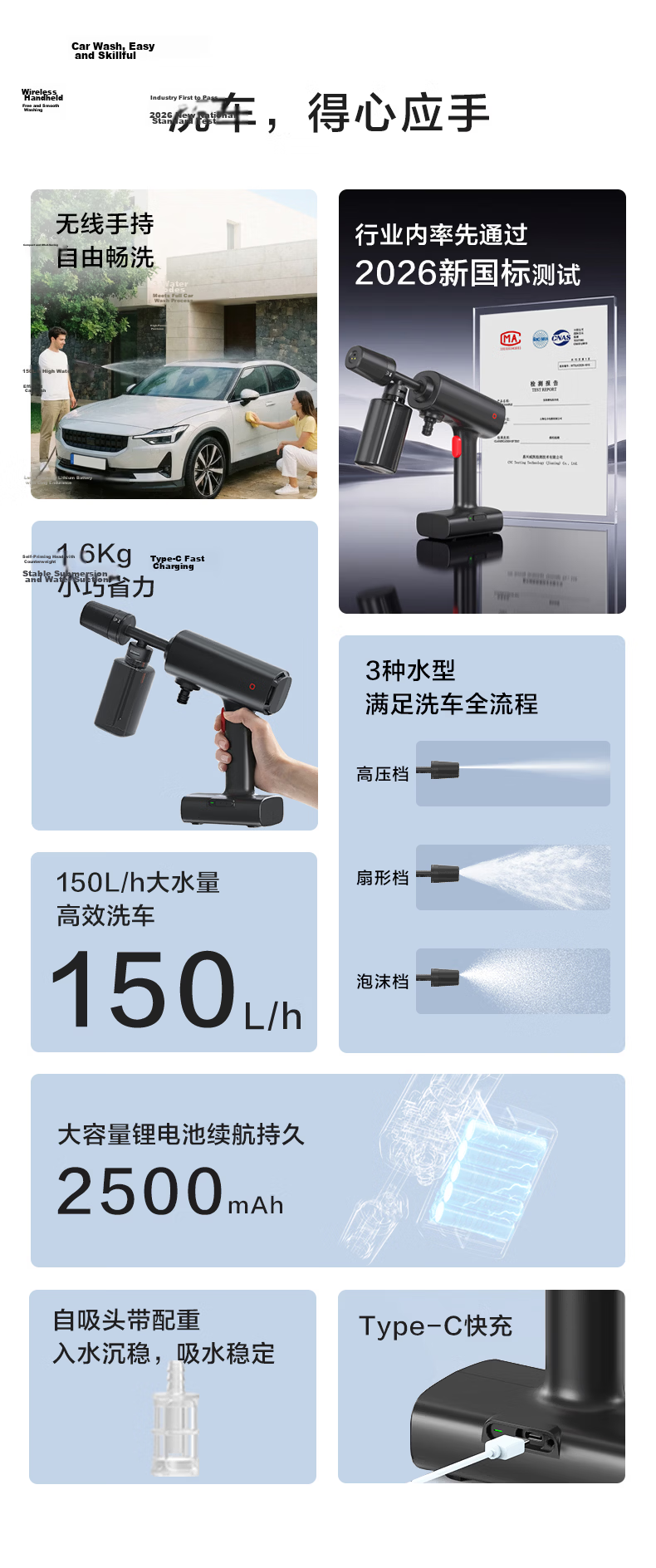 JD Jingzao 1600W High-Pressure Portable Car Washer Pump Water Gun for Yard and New Energy Vehicles 2