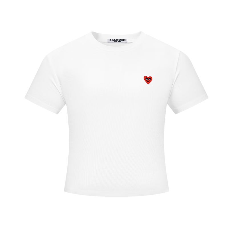 Charles Peach Heart [Wang Churan Same Style] Summer New Short Sleeve T-Shirt Women's Slim Fit Waist White XXF