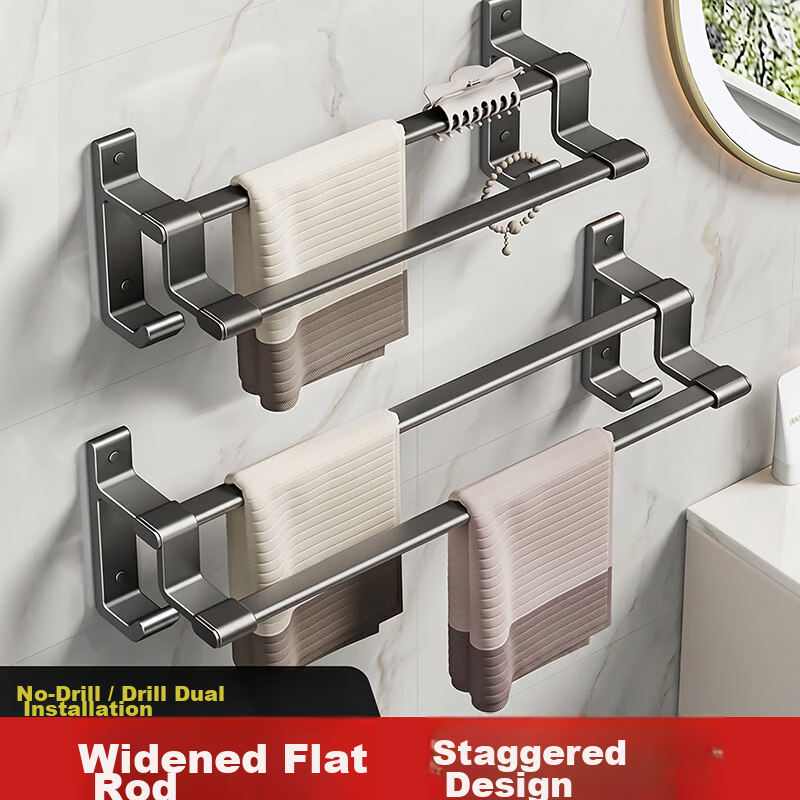 Taoshi No-Drill Space Aluminum Bathroom Wall-Mounted Double-Layer Towel Rack 40cm