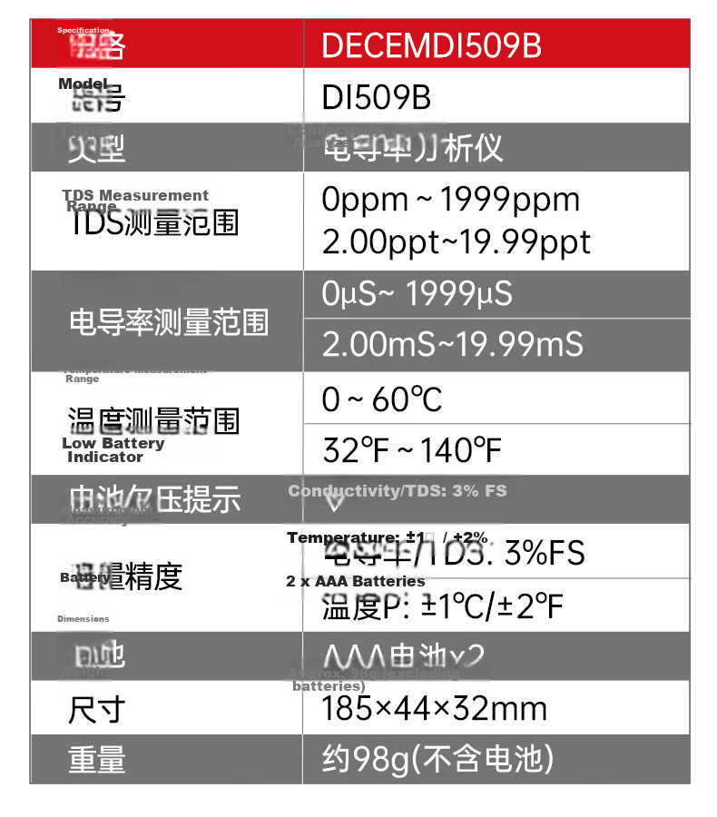 Delixi Electric Conductivity Tester Digital Pen Water Quality Testing Pen Conductivity/TDS/Temperature Measurement 17