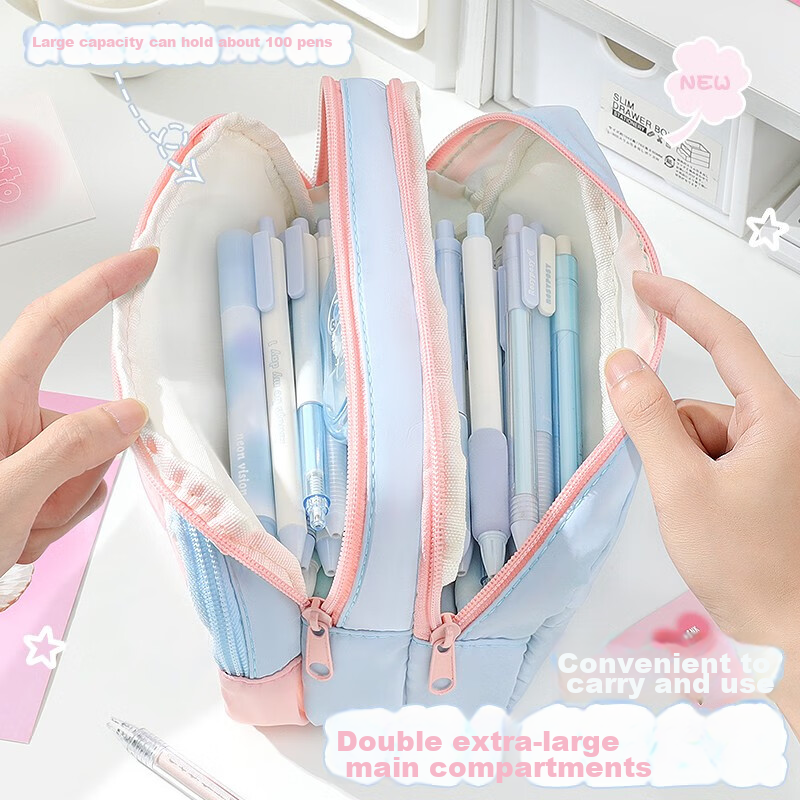 Meijiwan Dopamine Transparent Pencil Case Large Capacity Girls High-Value Ins Style Pencil Box Stationery Supplies Middle and High School Color Block Splicing Simple Storage Bag Value 133-Piece Set 3