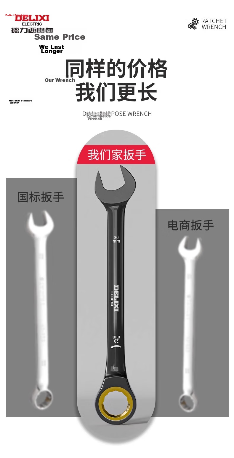 Delixi Ratchet Wrench Quick Plum Blossom Open-End 17mm Automatic Bidirectional Universal Dual-Use Plum Open Wrench Tool Set 8