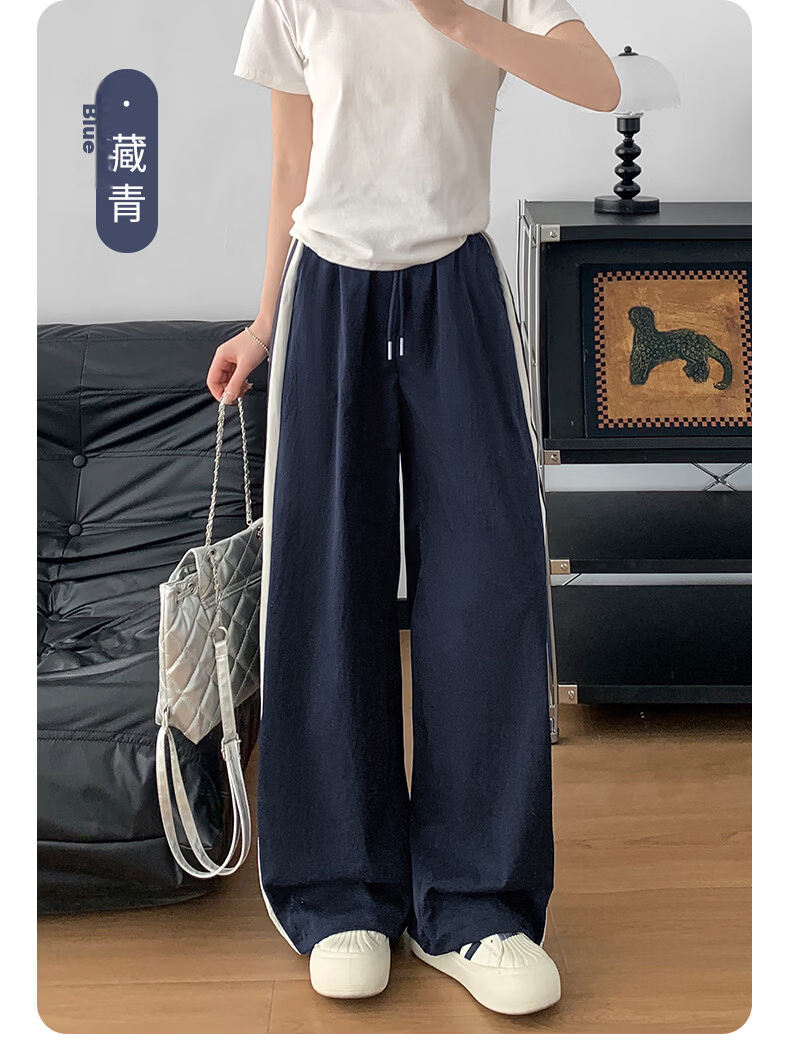 Borui Two-Strap Summer Thin Quick-Dry Sports Pants for Women 2026 New Casual Jogger Cargo Pants Navy Blue 14