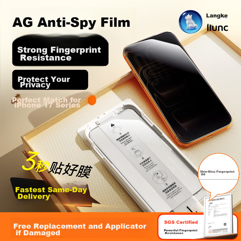 Langke [Strong Anti-Fingerprint | Privacy Screen Protector] for iPhone 17 Pro Tempered Glass Film, Apple 17 Pro Full Screen Privacy HD Dustproof Shockproof Explosion-Proof Cleanroom