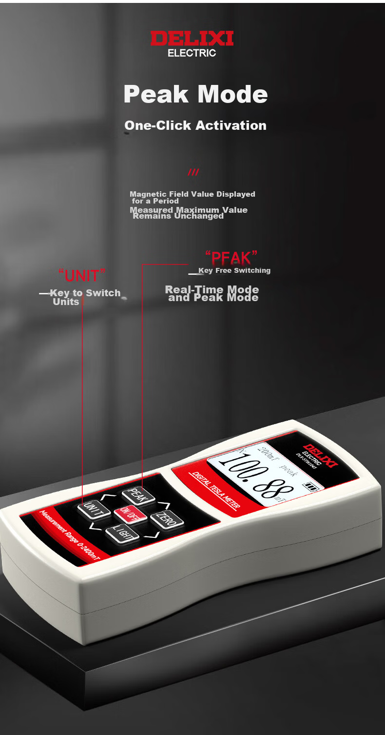 DELIXI ELECTRIC Digital Gauss Meter Magnetic Field Strength Tester Tesla Meter 5