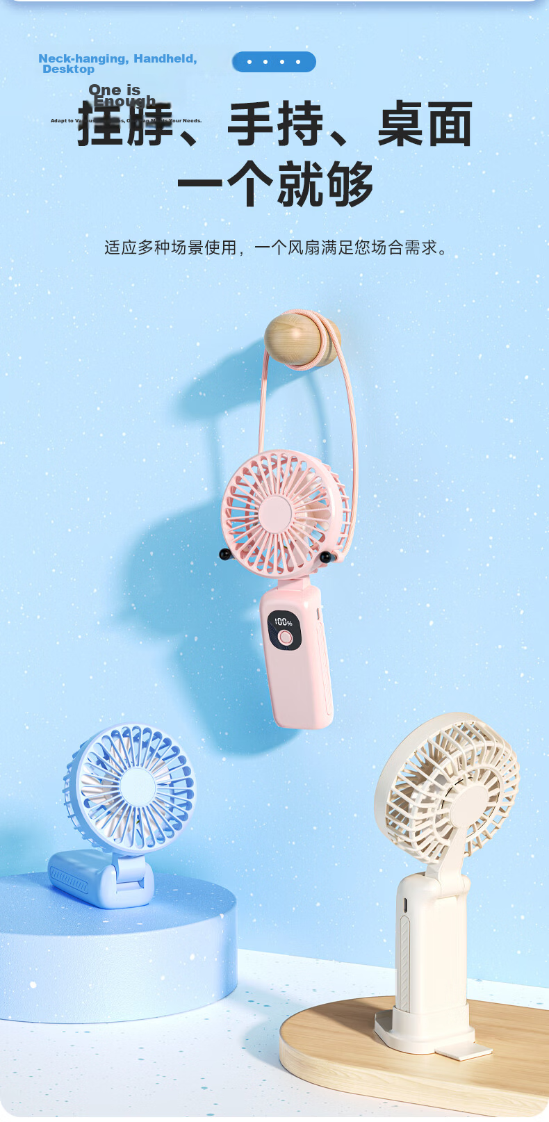 Capeden 5200mAh Large Capacity Handheld Mini Fan, Strong Wind Neck Hanging Fan, Long Battery Life Portable Outdoor Rechargeable Fan for Office Dorm Desktop H01 White 4