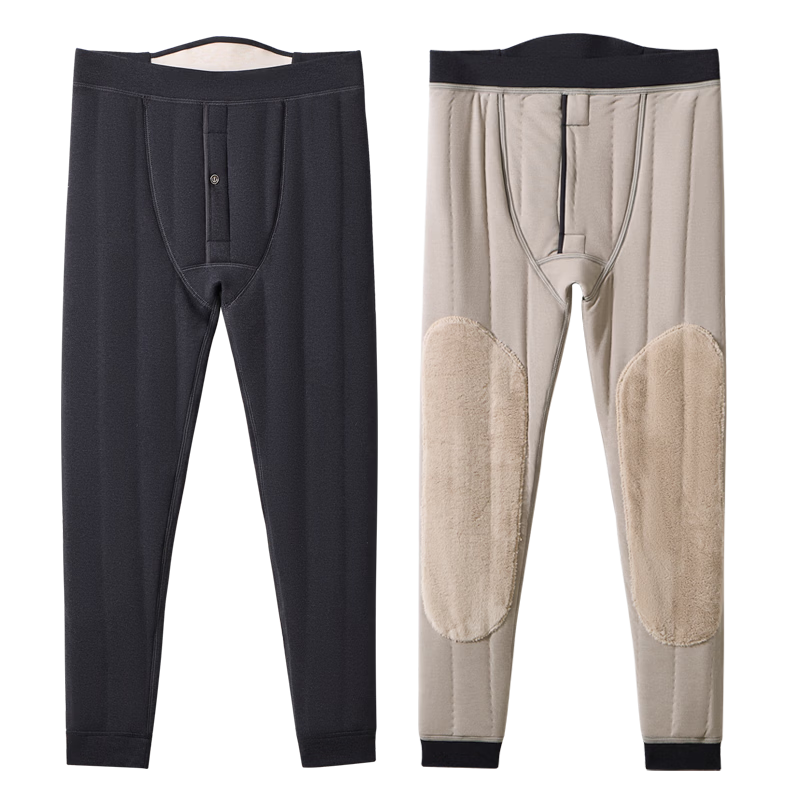 LangSha Men's Thermal Pants Fleece Lined Thickened 100% Wool Knee Protection Autumn Winter Plus Size Extra Thick Cold Resistant Waist Support Thermal Cotton Pants