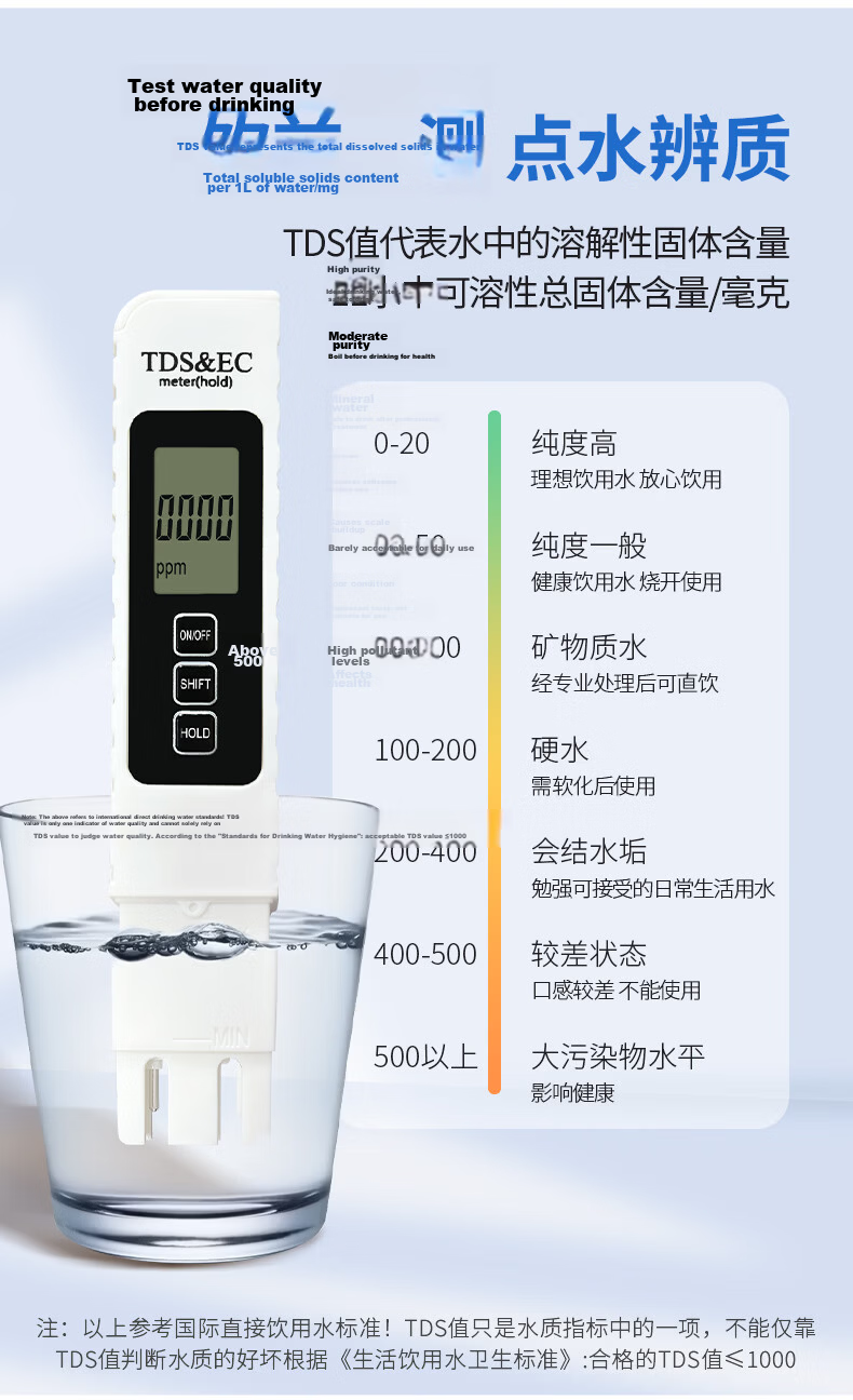 Jingbaodun Multifunctional Water Quality Tester TDS/Temperature/EC Smart High-Precision Water Quality Testing Pen 4