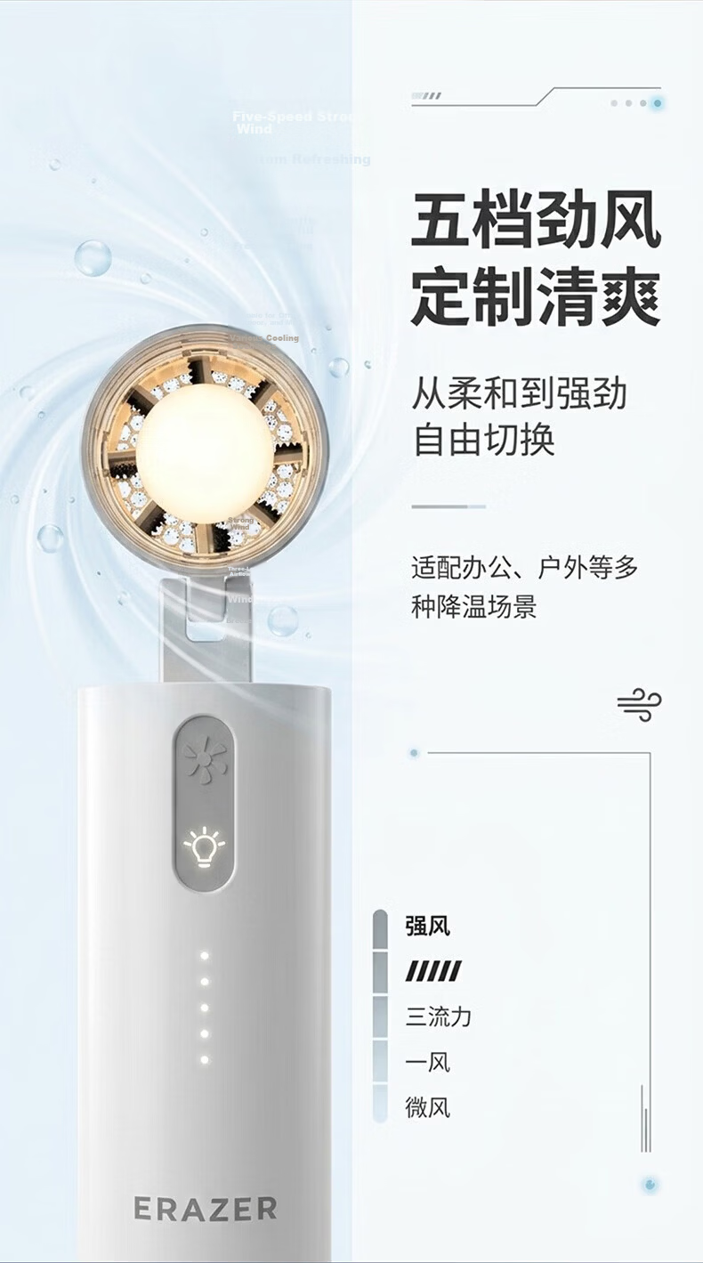 Lenovo Investment Brand Superpower Mini Fan Handheld Desktop Neck Hanging Long Battery Life Foldable Portable USB Charging Cooling Ice Compress Office Student Outdoor Fan 2