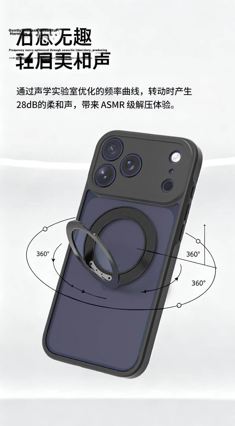 KEKLLE Skin-Feel Magnetic Rotating Stand Case for iPhone 17, Apple 17 Protective Cover, Skin-Feel Magnetic Charging Stand, Drop-Resistant Protective Case, Midnight Black 7